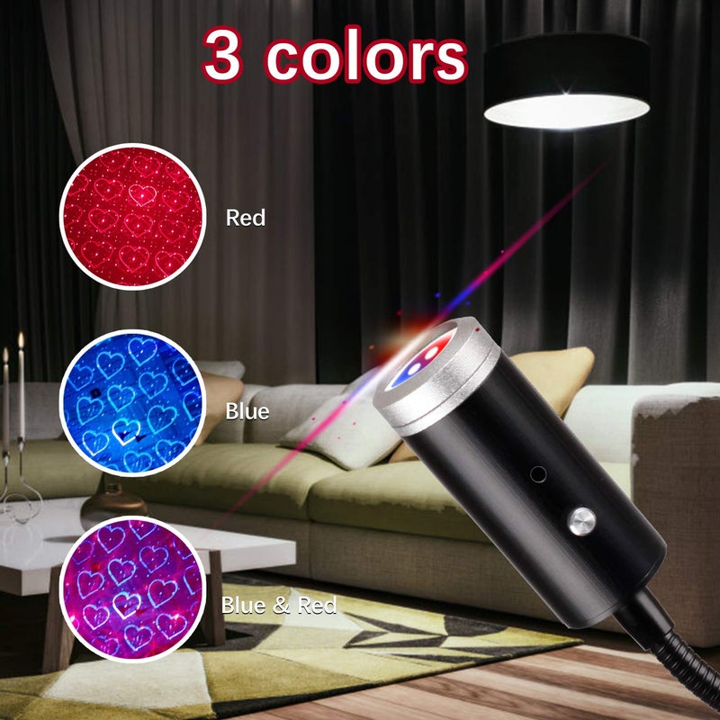 Crefotu USB Star Night Light,9 Functional Modes | 24 Lighting Effects,Sound Activated Strobe Atmosphere Decorations for Car Interior,Ceiling, Bedroom, Party and More (Blue&Red) - Image 3